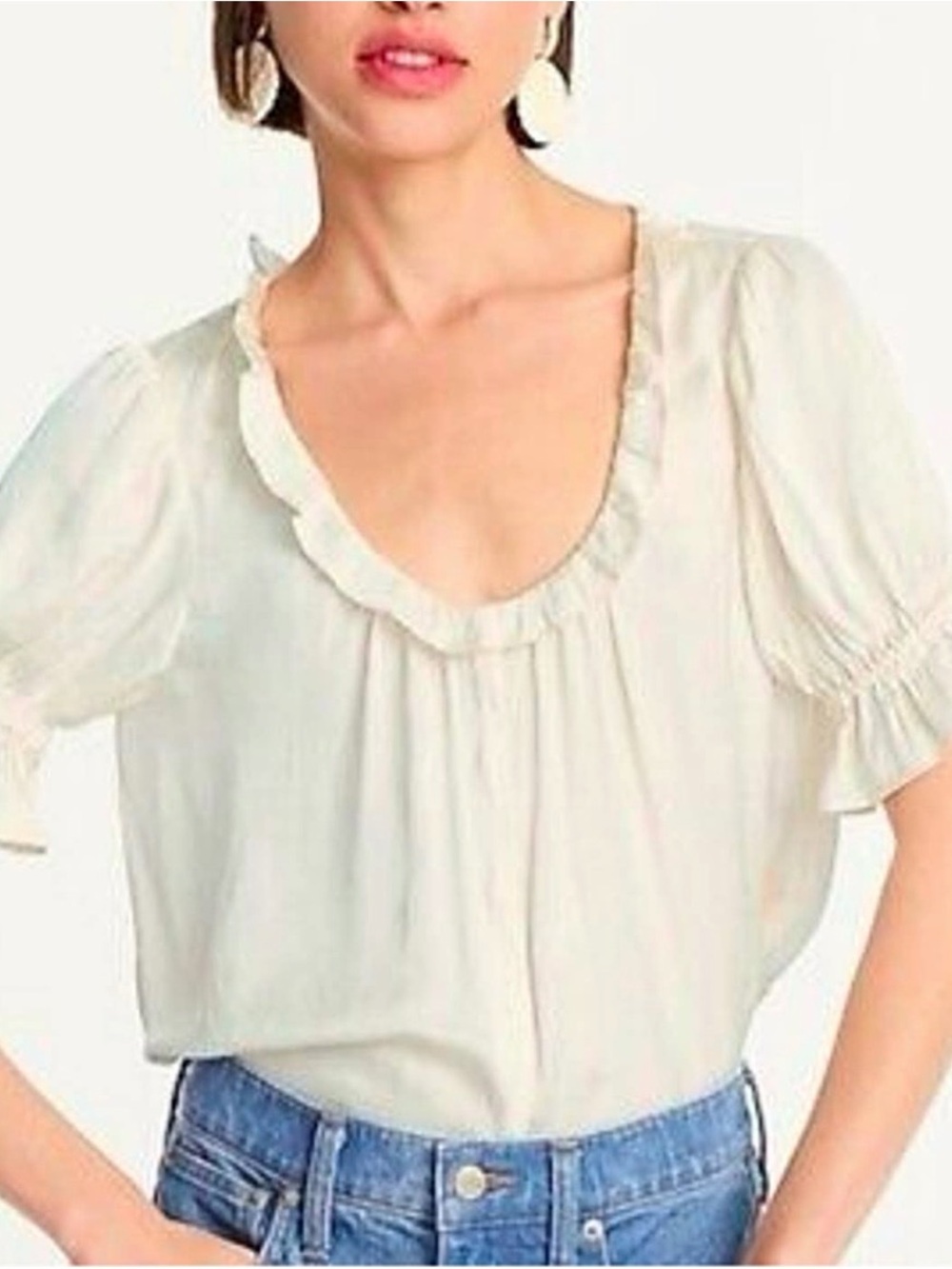 J. Crew Ruffle Featherweight Satin Scoop Neck Top NWT Cottagecore Peasant Career